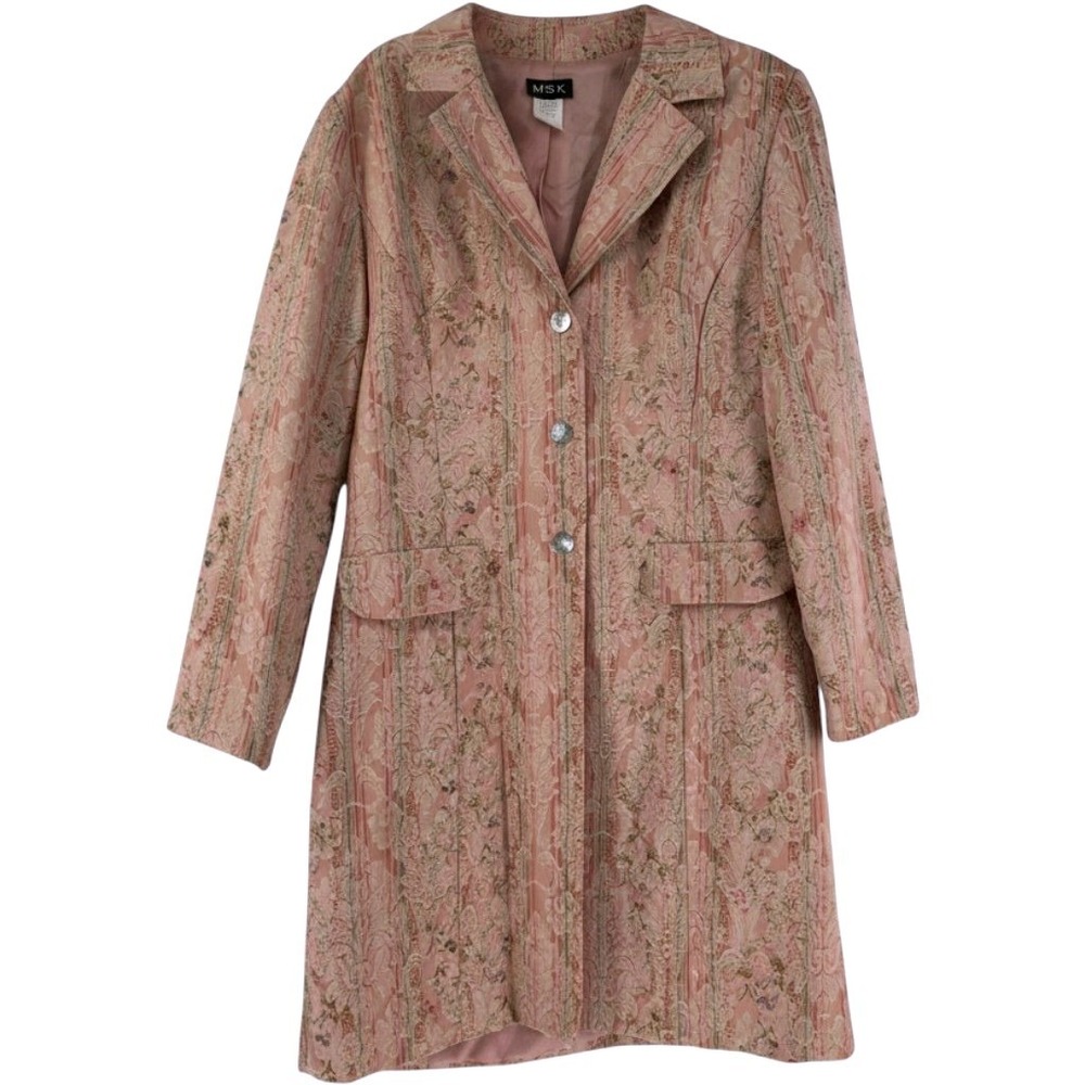 Vintage 90s MSK Floral Brocade Tapestry Duster Coat M Whimsigoth Grandmacore Y2K